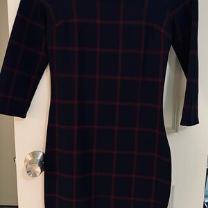 Express Blue and Red Sheath Dress 3/4 Sleeve Bateau Neckline